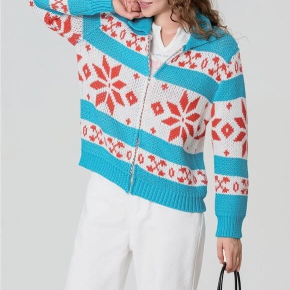 Bailey Rose Cardigan Sweater zip up Size Small blue/white NWT in package - Picture 5 of 9